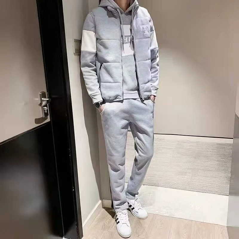 

Комплект из 3 предметов: толстовки + жилет + брюки, повседневный мужской спортивный костюм, одежда, пальто, зимний толстый теплый спортивный костюм для мужчин, мужской комплект с принтом, жилет