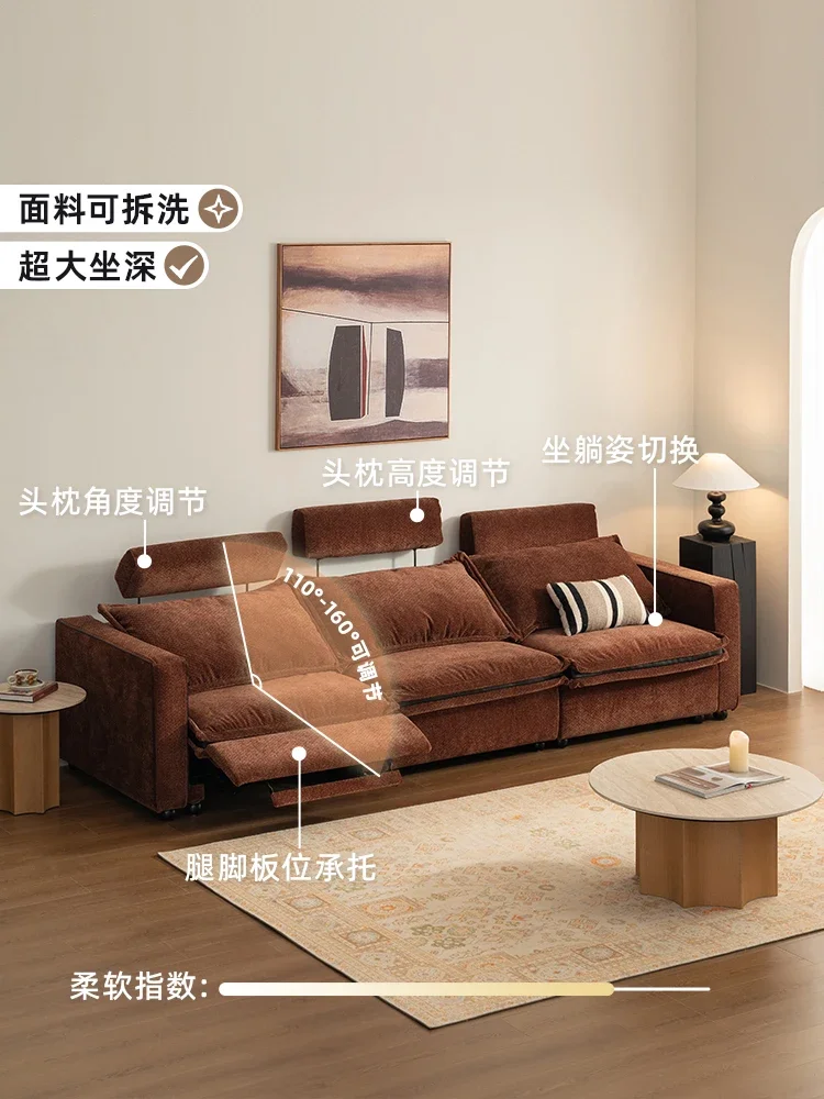 

Nordic Style Fabric Sofa Living Room 2025 New Electric Function Sleepable Reclining Straight Sofa