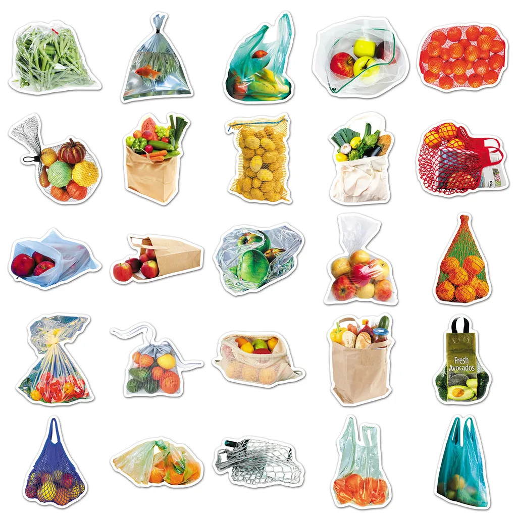 50 Pcs Bagged Realistic Fruit & Vegetable Stickers - Creative Graffiti Decor for Fridges Cars Phones BulingBulingStickers Store