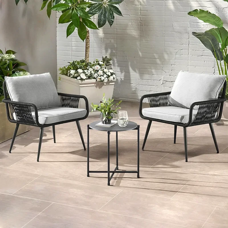 Outdoor Rattan Table and Chairs Set 3 Piece Small Coffee Table for Garden Balcony Courtyard Villa Terrace Hotel Homestay