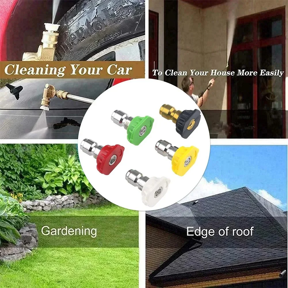 5pcs Stainless Steel Car Washing Pressure Washer Spray Tips Nozzles High Power Kits Quick Connect Garden Cleaning Nozzle Tip