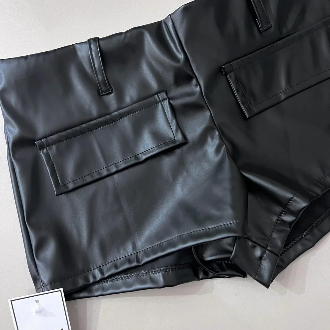 New Shorts Women Harajuku Fashion Black Leather Biker Shorts for Women Streetwear Y2k Sexy Girl Slim Ultra Short Women Clothing