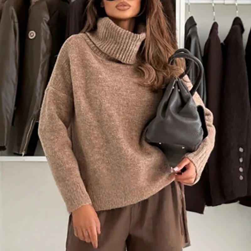 موضة عالية الياقة البلوز القمم وتنورة وتتسابق عادية كم طويل محبوك مجموعات المرأة أنيقة الدانتيل والتطريز الصلبة 2 قطعة الدعاوى #3