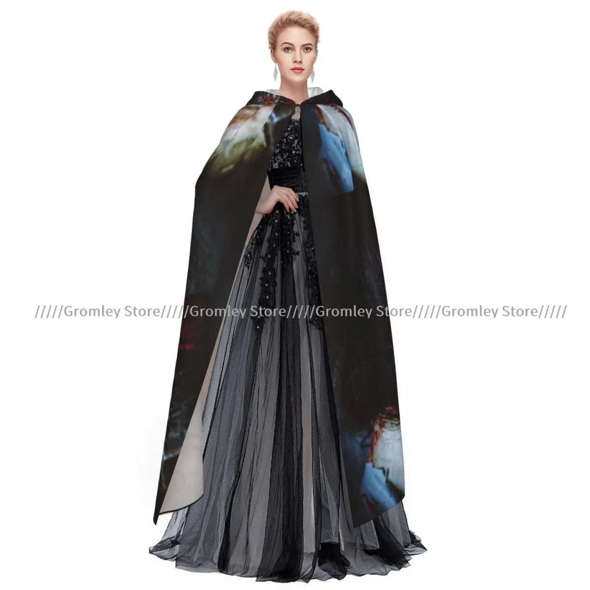 Scary Dead Woman With Bloody Tool Evil Fantasy Gothic Mystery Witch Cloak Hooded Cosplay Costume Halloween Adult Long Party Cape