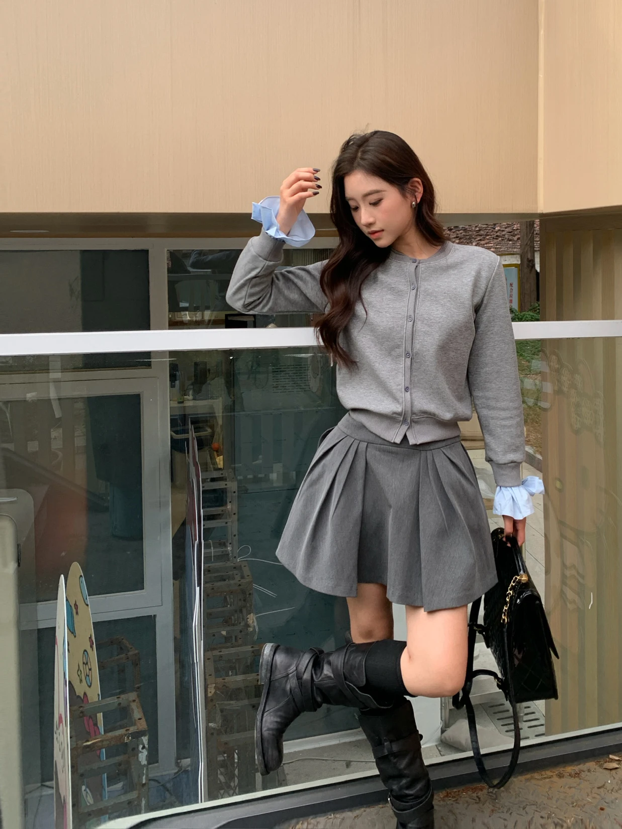 ballet-sle-pleated-skirt-with-knot-splicing-knitted-button-cardigan-outerwear-set-high-waist-ort-length-ko