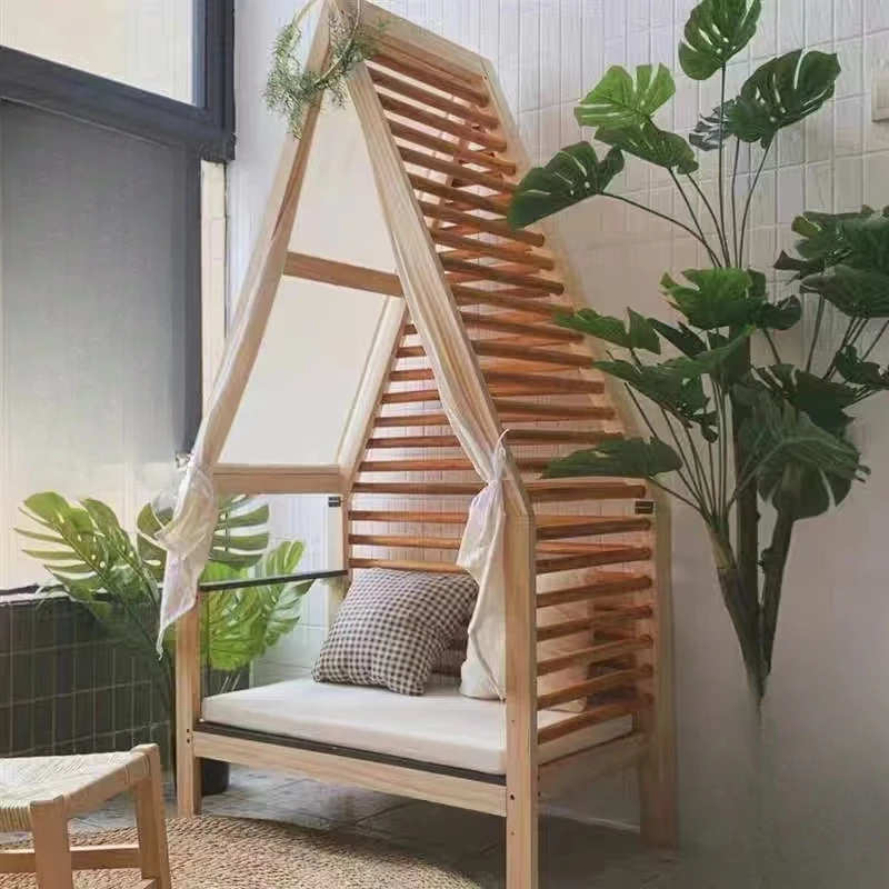 

Kindergarten book corner reading area solid wood sofa chair small house