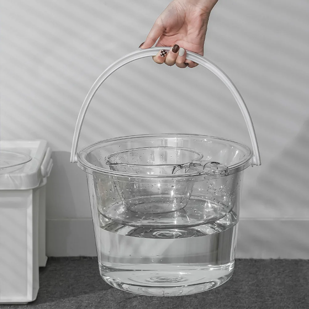 

1Set Transparent Water Bucket Basin Spoon Set Large Capacity Plastic Bucket Durable Handle Multipurpose Household Dormitory
