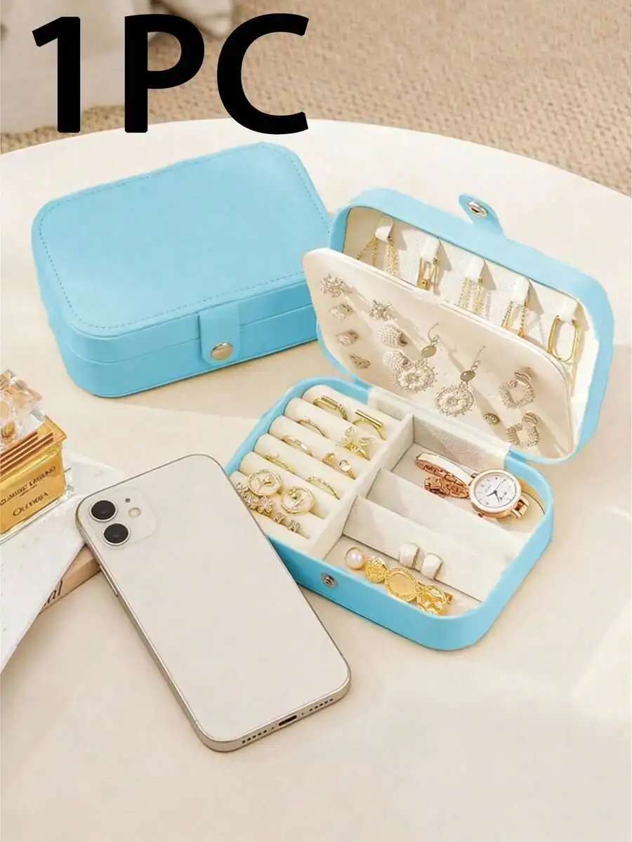 

Portable 2-Layer Jewelry Storage Box With Clasp For Earrings Rings Necklaces Watch Travel Organizer