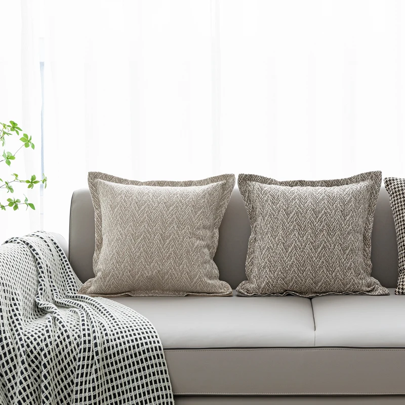 Design Luxury Cushion Cover 50x50cm Linen Herringbone Pattern Wide Edge Pillowcase For Home Hotel Bed Living Room Sofa