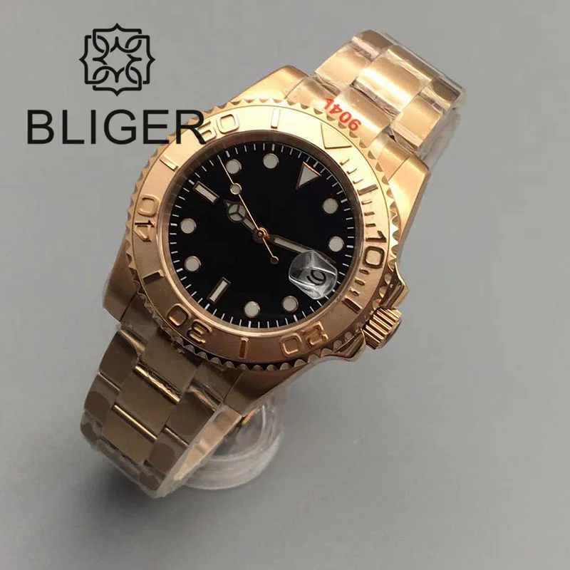 BLIGER 40mm Luxury Men\'s Watch Full Rose Gold NH35 PT5000 MIYOTA Mingzhu Automatic Watch Stainless Steel Waterproof SaphireGlass