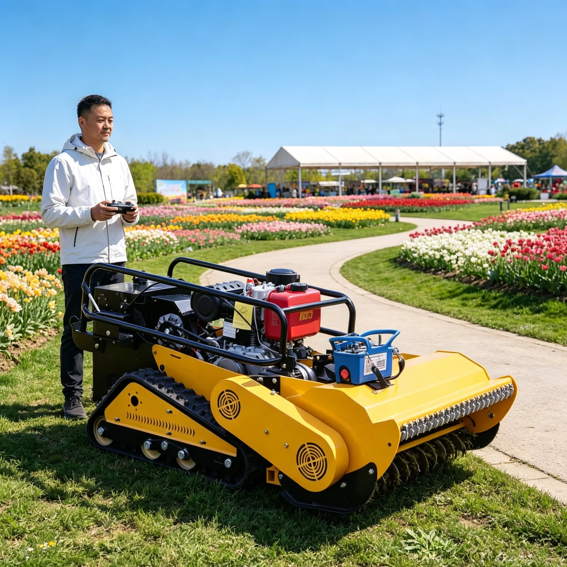 Customized 800SPro tracked lawn mower with powerful single‑cylinder four‑stroke engine, adjustable mowing height for heavy‑duty
