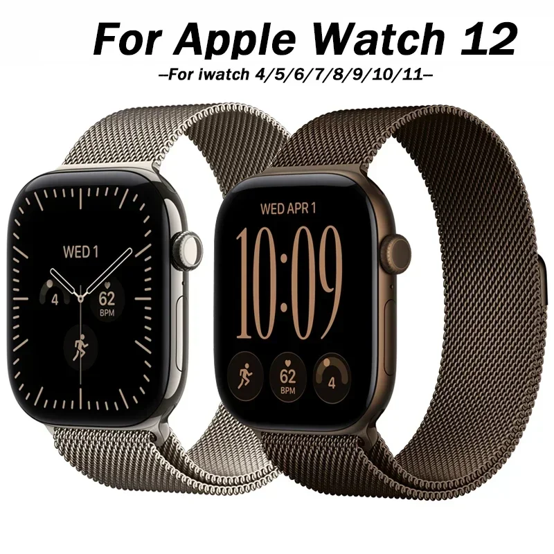 For Apple Watch 12 Strap 42mm 44mm 45mm 46mm 49mm Milanese Metal Strap Loop Bracelet for IWatch Series 12 11 10 Ultra 4 3 2 Band