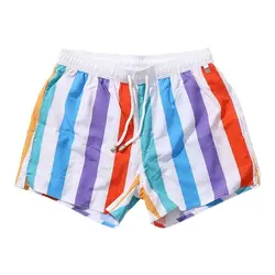 Summer New Rainbow Color Fashion Elastic Waist Beach Pants Man Striped Contrast Color Drawstring Ventilate Y2K Harajuku Shorts