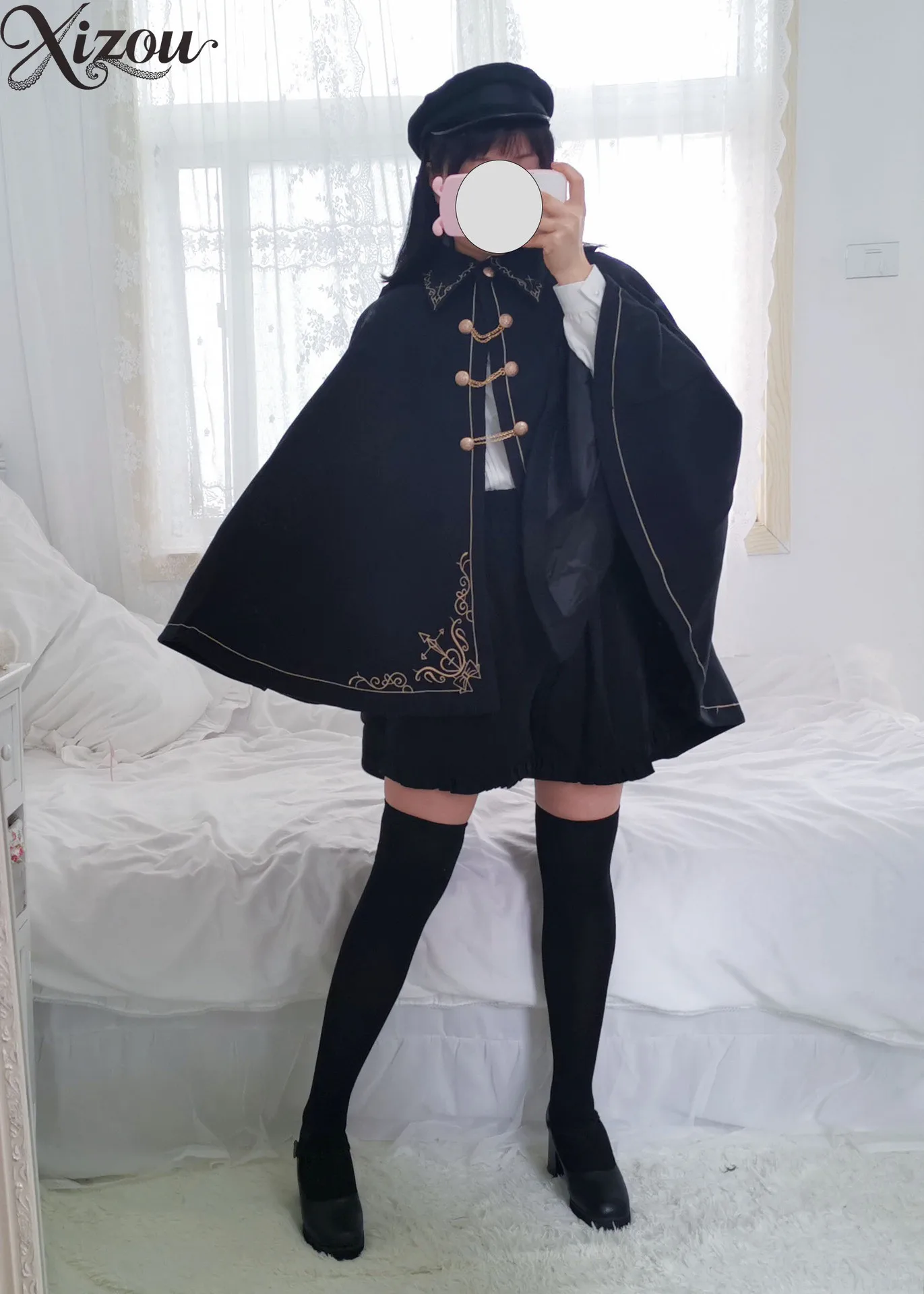 Gothic Embroidery Wool Cape Coat Lapel Retro Cloak Japanese Cool Girl Cosplay Outerwear Spring Summer 2026 Ponchos Dark Earl