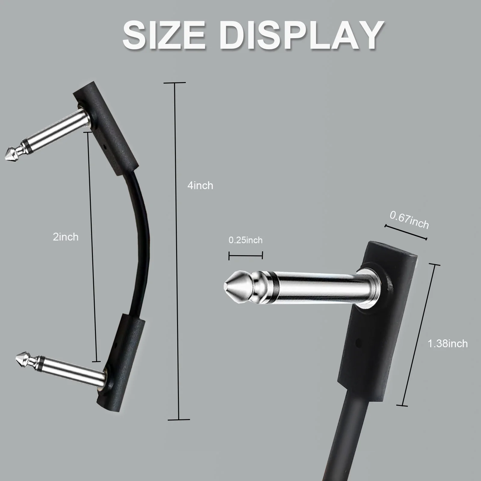 Miwayer Flat Cables for Guitar Effect Pedal 6.35 mm TS Right Angle 5~50cm/Space Saving/Clear Sound/Set of 4