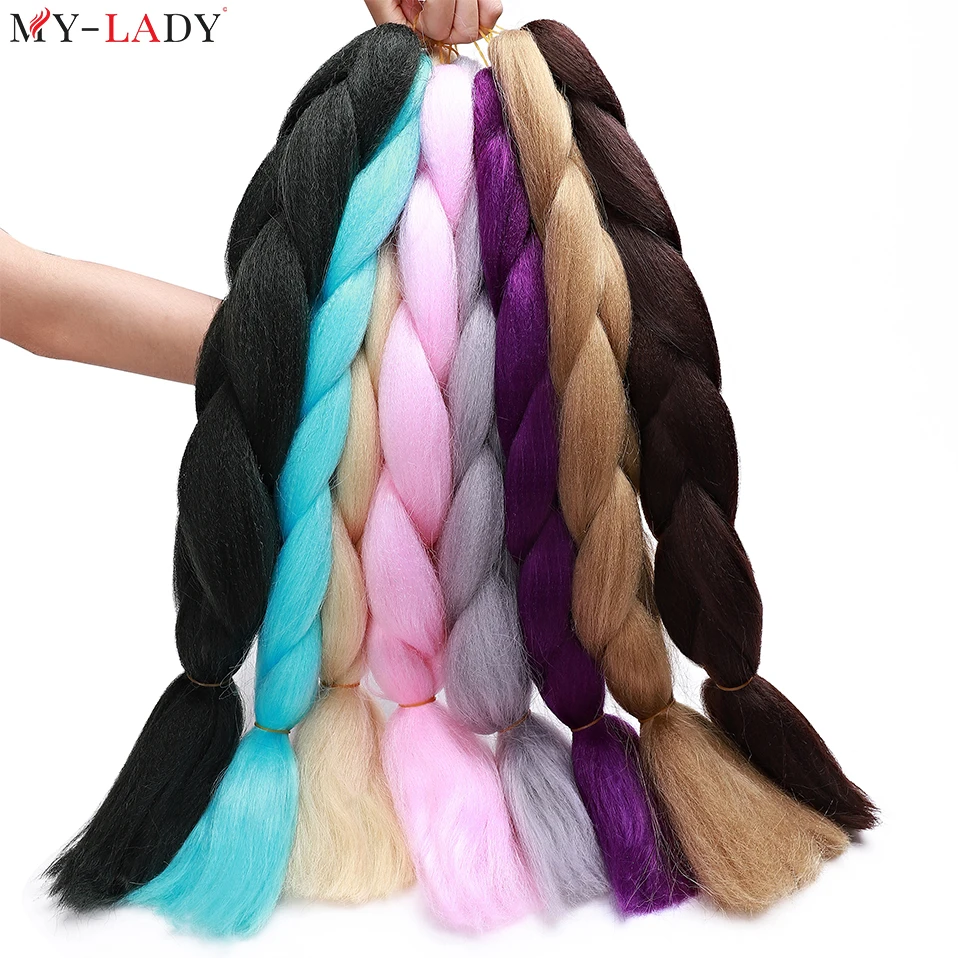 My-Lady 24 Zoll synthetische einzelne Doppel Pferdes chwanz Jumbo Zöpfe Regenbogen Ombre Farbe Häkeln Flechten Haar Großhandel Haar verlängerungen