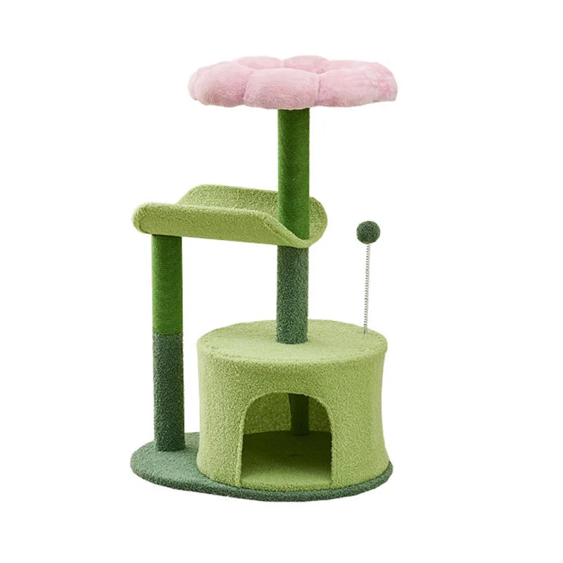 Large Four Seasons Eco-Friendly Classic Cat Tree Toy Fluffy Sustainable Satin Modern Indoor Scratcher Pillars Custom Size Cute