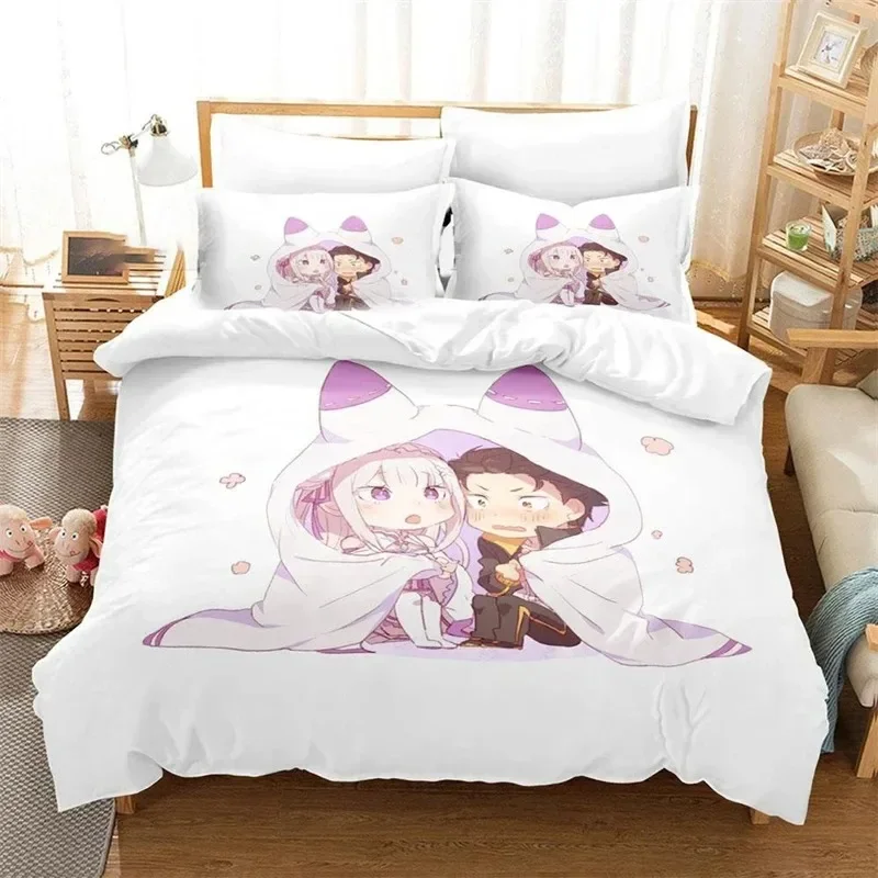 

3D Printed Anime Re Zero Rem Ram Emilia Comfortable Duvet Cover Pillowcase Bedding Set Children Bedroom Decoration Home Textile