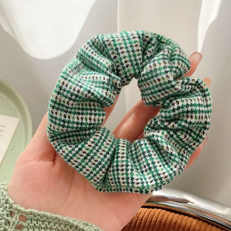 Green Plaid Large Scrunchies Ladies 2024 Spring Elastic Hair Bands for Women Ponytail Head Rope Headdress Lazo Pelo Mujer