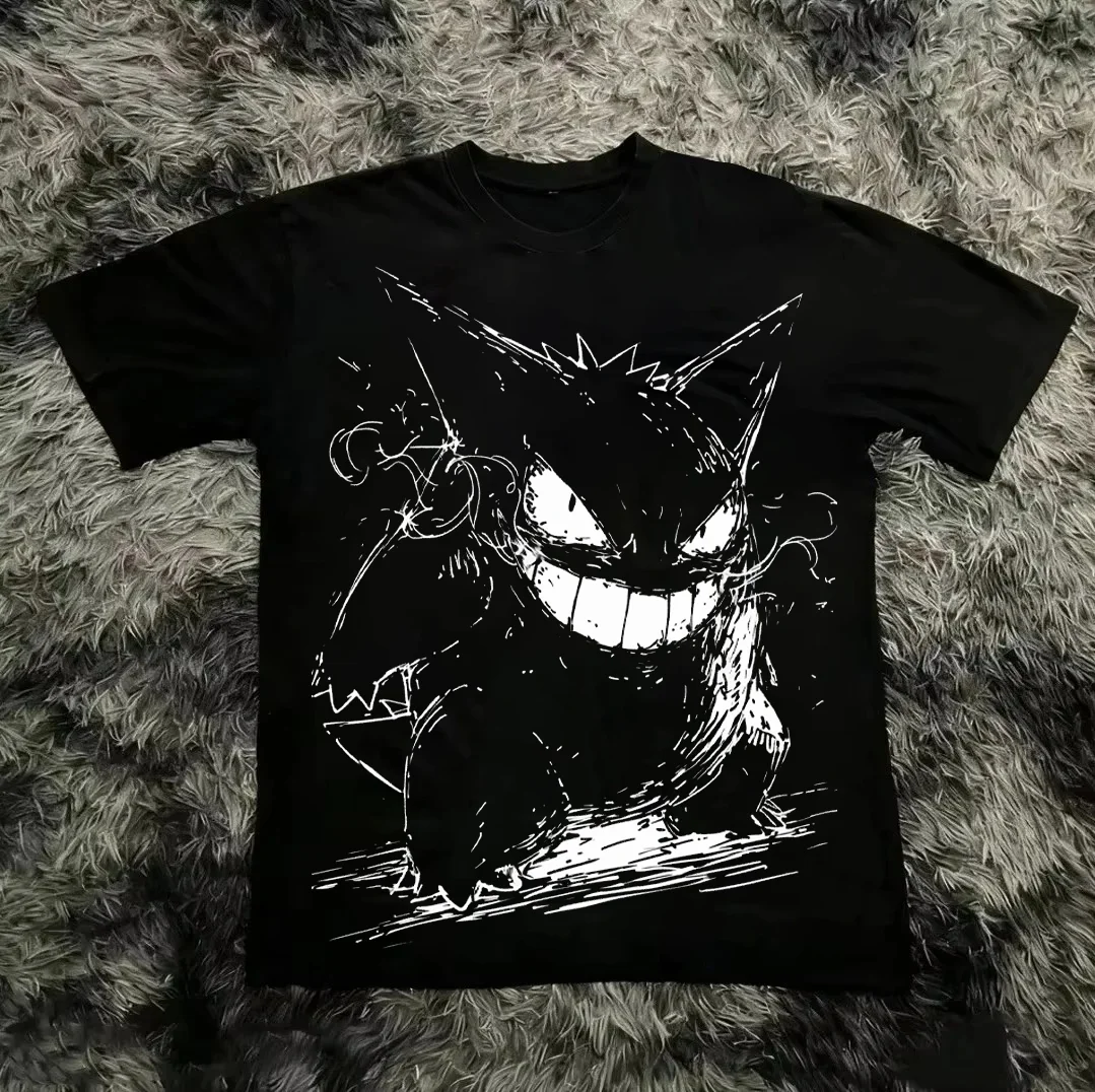 

Pokémon Gengar Printing Cotton T-shirt Men Women Summer Oversized Cotton Street Trendy Top Tee Y2k Vintage Unisex Hip-pop