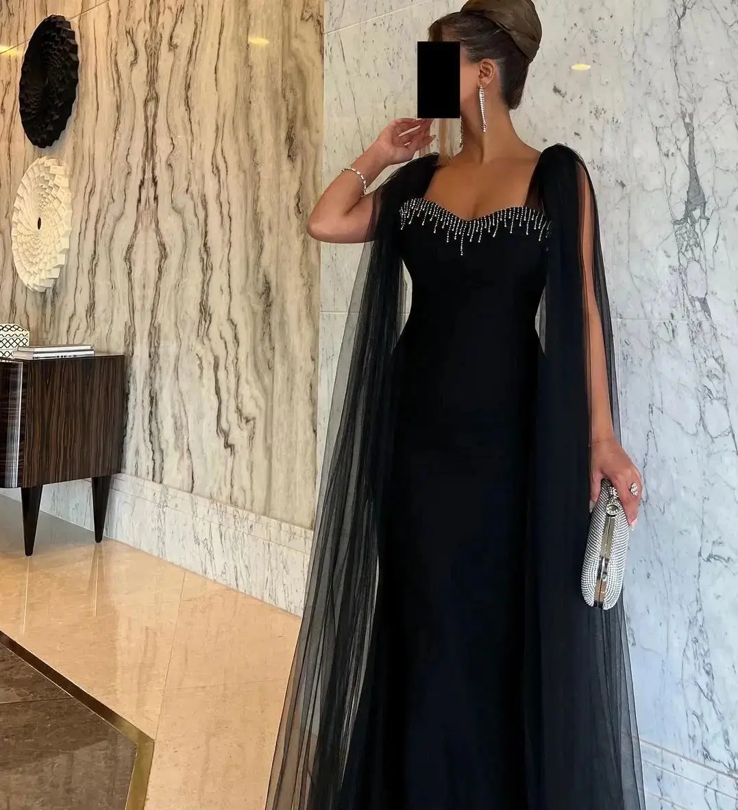 Black Mermaid Evening Dresses Prom Gowns Women's Formal Strapless Satin Floor-Length Saudi Arabia Weedding Party Dresses 2024