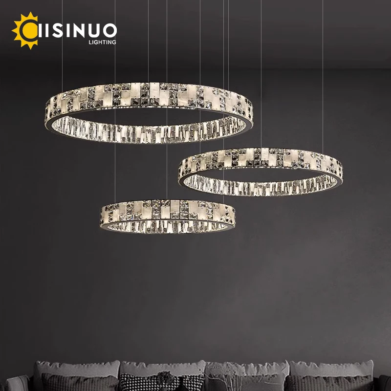 

Modern Crystal Hanging Chandelier Ring Pendant Light Stainless steel Round Ceiling Light for Foyer Entrance Bedroom Dinning Room