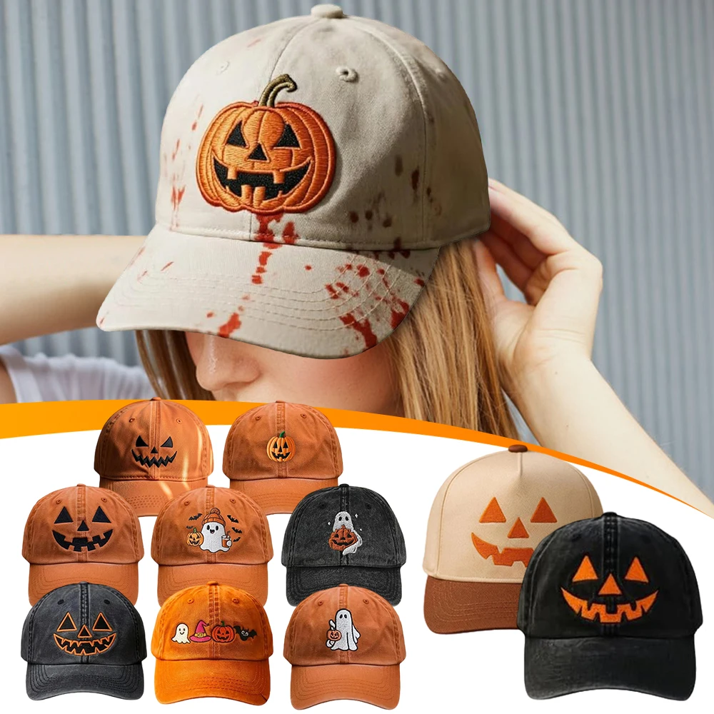 Adjustable Funny Party Hats for Women Men Halloween Pumpkin Embroidery Baseball Cap for Outdoor Activities Like Hiking Fishing