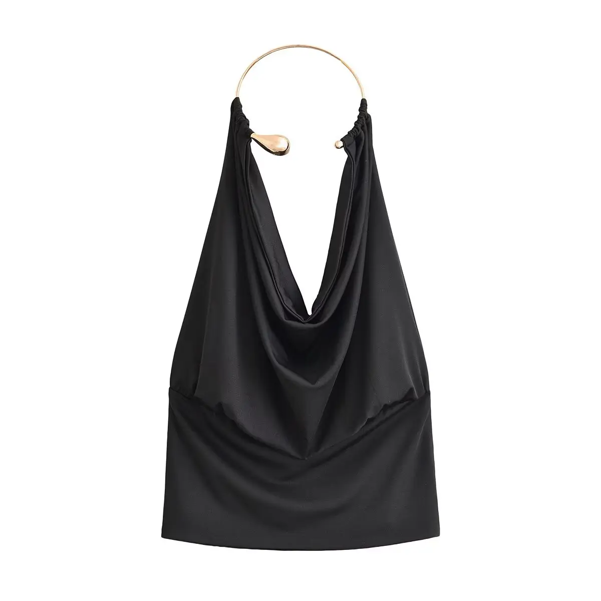 Slim Fit Metal Ring Halter Neck Top 2026 Summer Sleeveless Cropped V Neck for Women Sexy Party Streetwear Top
