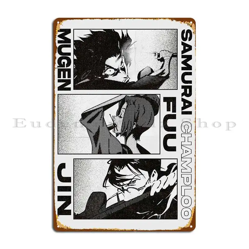 Póster de Samurai Champloo de medio tono, placa de Metal, decoración de pared de cine, diseño Vintage, cartel de estaño