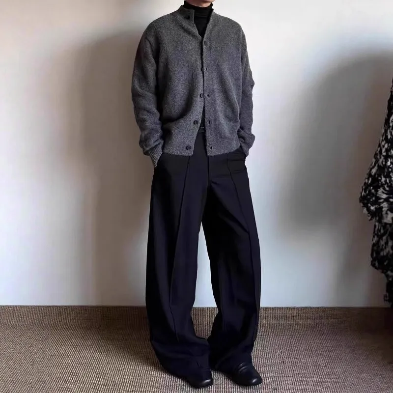 Kardigan Rajut Pria 2026 Spring Cleanfit Kasual Kardigan Rajut Pria Warna Kopi Kerah Mock Neck Sweater Musim Gugur Outerwear