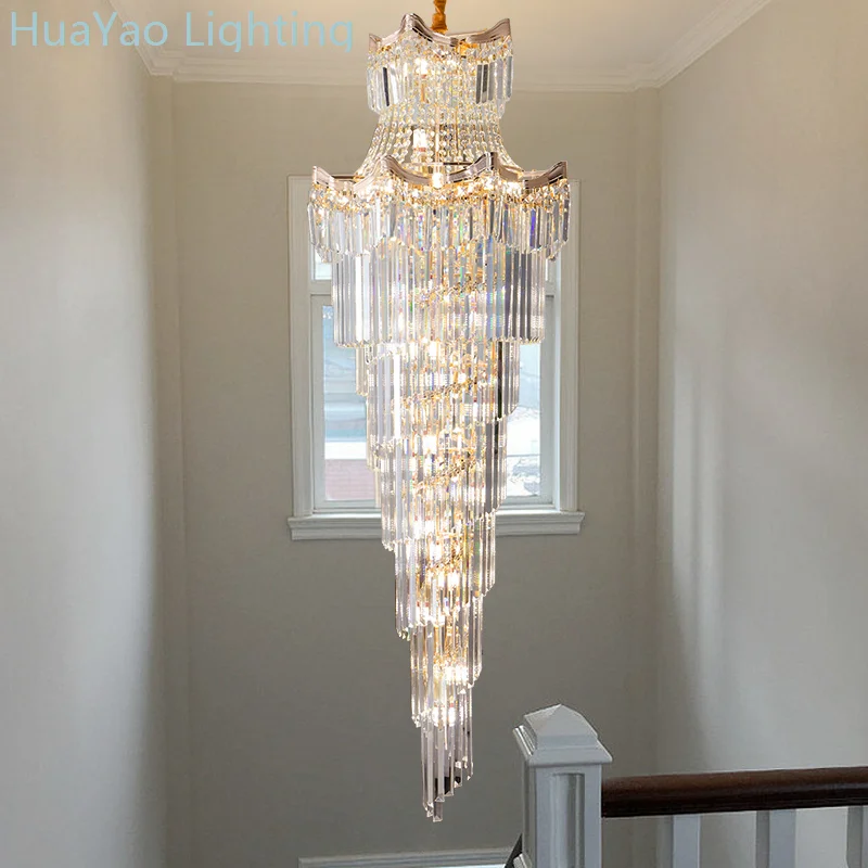 Villa Duplex Large Chandelier Light Luxury Living Room Crystal Lamp Stair Chandelier Loft Apartment Lift Empty Building Middle