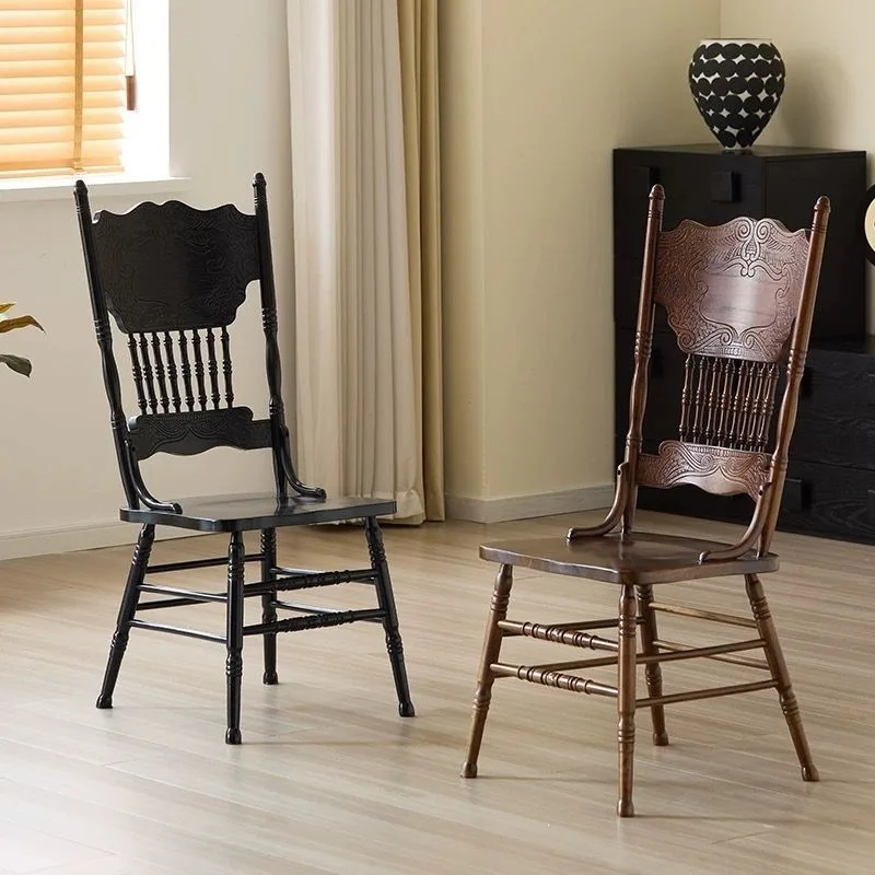 American country dining chair, French engraving, backrest chair, retro dining table and chairs