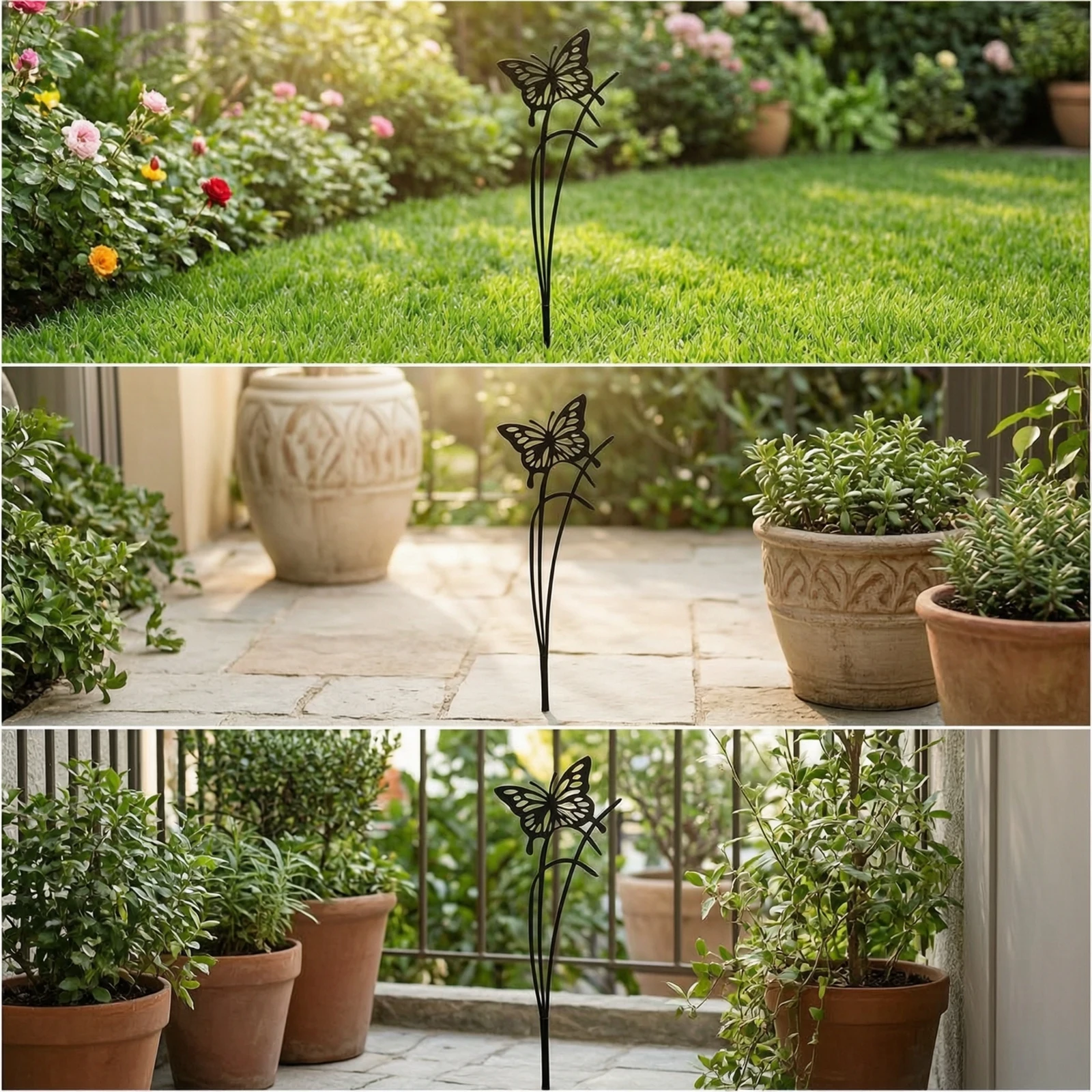 Butterfly Stake with Cutout Wings Slender Metal Butterfly Garden Stake Decoration Tall Decorative for Gardeners, Planters