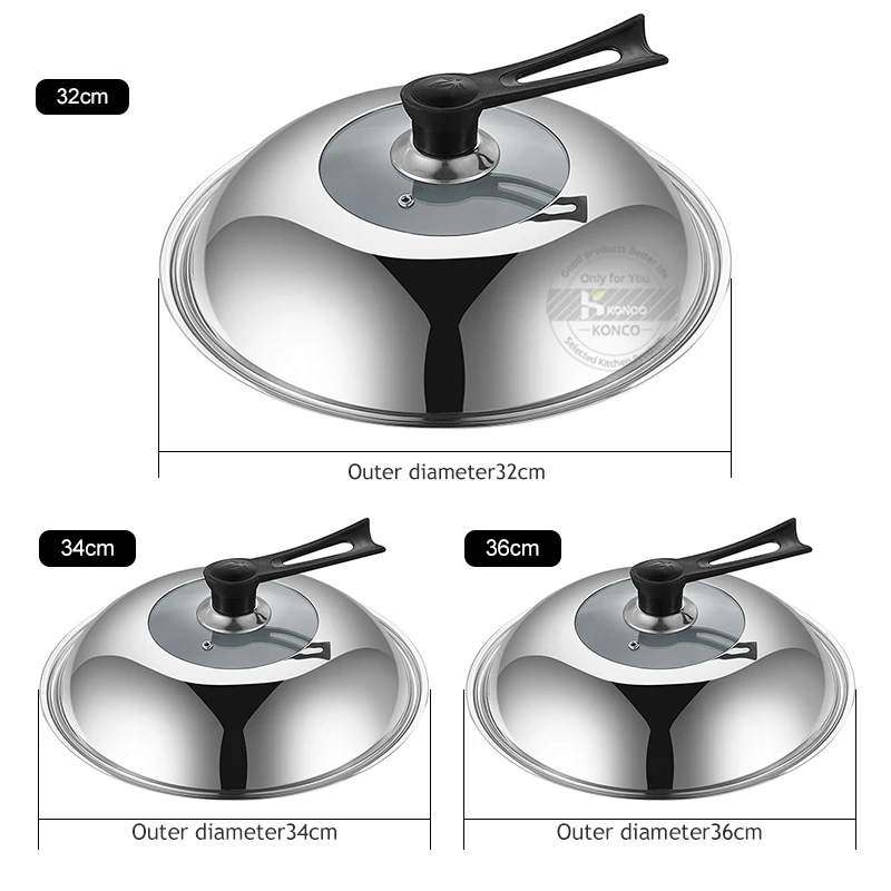 30/32/34/36cm Wok Pan Lids,Stainless Steel Pot Lid Pan Cover Thicken Visible Wok Lid Household Frying Pan Lid Cookware Parts