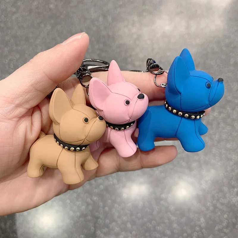 PU Leather Dog Keychains for Women Bag Pendant Fashion Punk French Bulldog Keychain Jewelry Trinket Men\'s Car Key Ring Key Chain