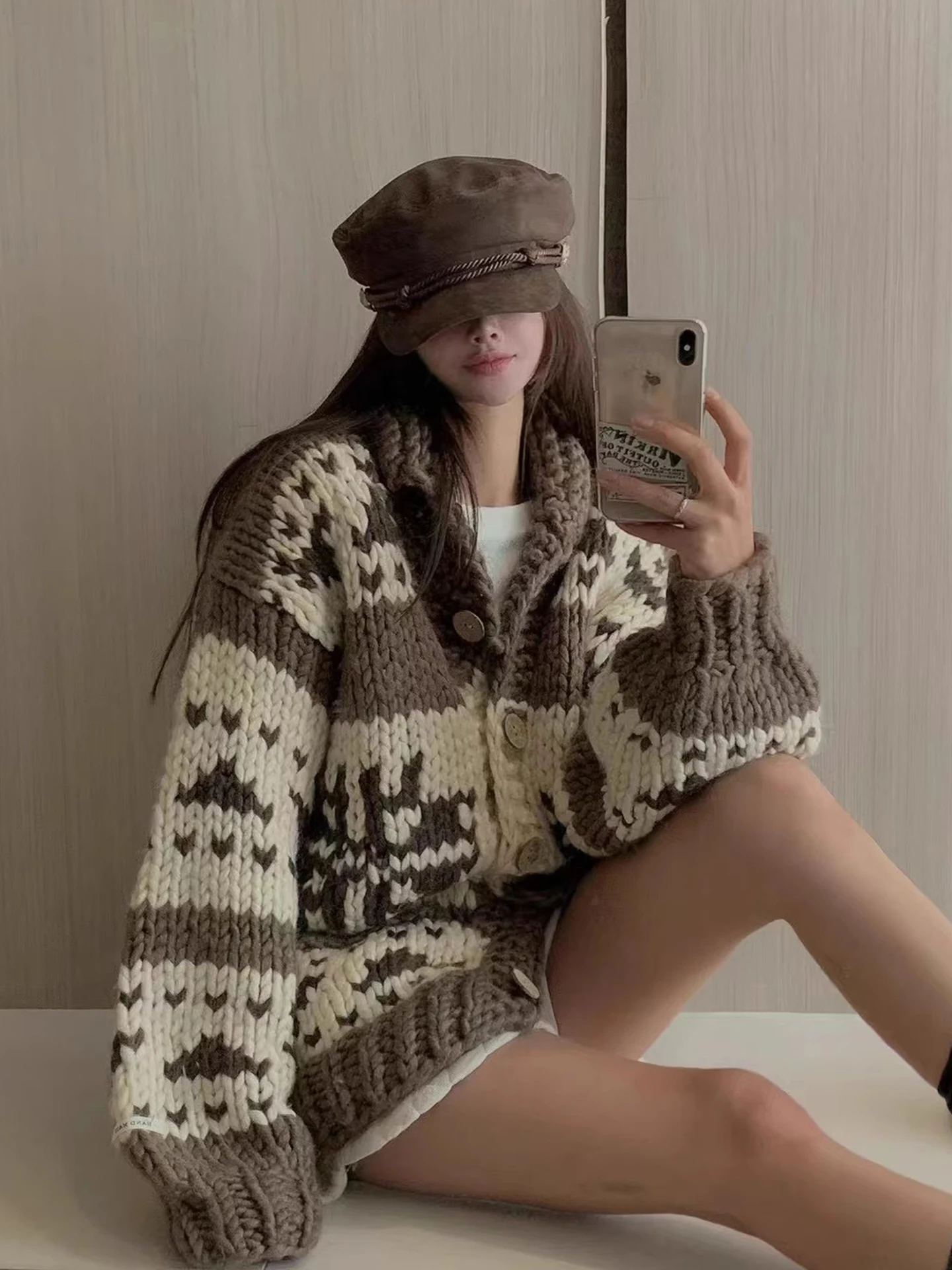 الرجعية اللون بلو الثقيلة متماسكة ثي إبرة منقوشة سترة Jaet المرأة شتاء جديد زر واحد تنوعا أعلى #1