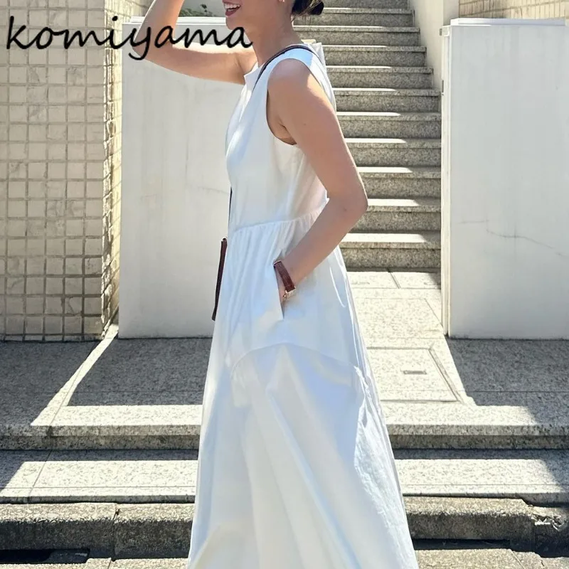 Komiyama Oansatz Ärmellose Vestidos Mujer Mode Lässig Tank Kleid 2024 Sommer Neue Kleider Frauen Taschen Drapierte Ropa Mujer