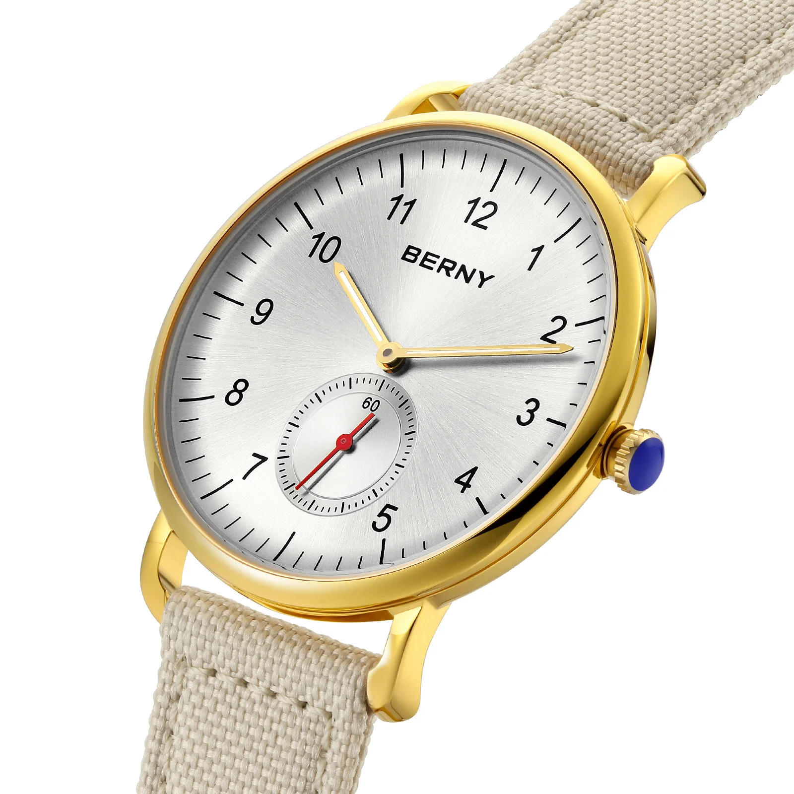 BERNY Gold Men Watches Slim Modernist style Classic Elegant Quartz Wristwatch Simple Casual Easy Read Men's Watch