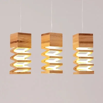 Nordic LED 3 Lights Line Shape Vintage Loft Pendant Light Oak Wood Retro Lamp 9W E27 110/220V 120cm Cord Ging Light Fixture