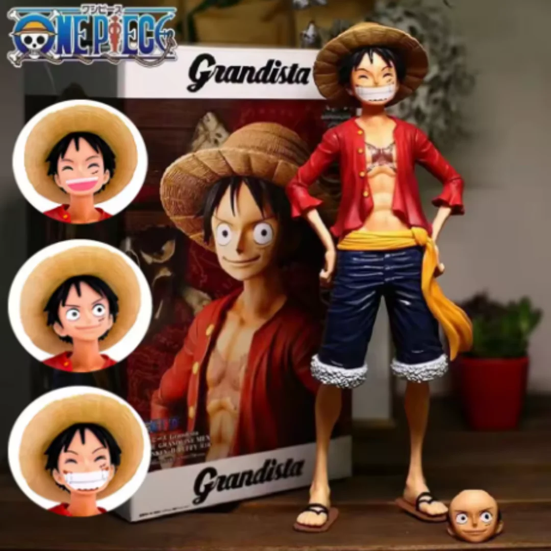 

Hot 28cm One Piece Anime Figure Confident Smiley Luffy Three Form Face Changing Doll Action Figurine Model Toys Kits