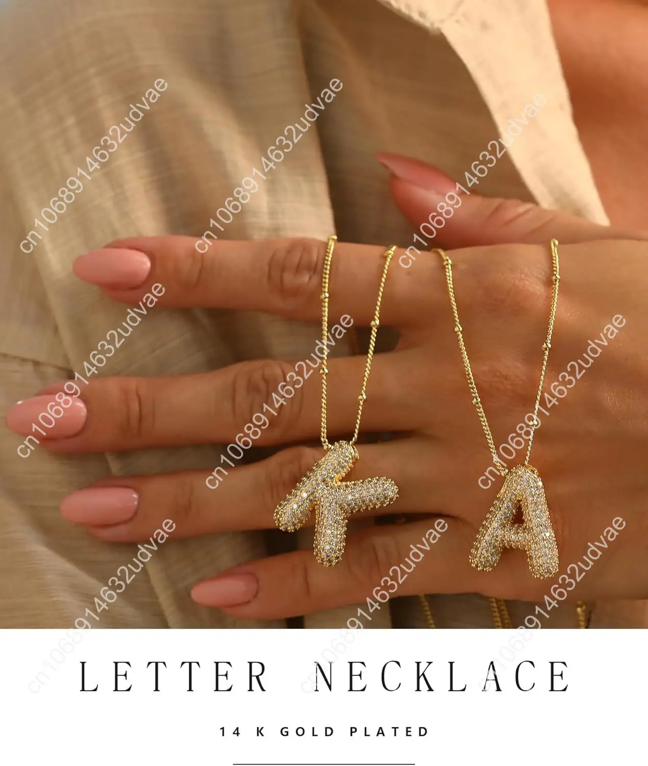 Collana con lettere, collana delicata con palloncino a bolle placcato oro 14k per donna, collana con nome con ciondolo con ciondolo iniziale grosso Personaliz