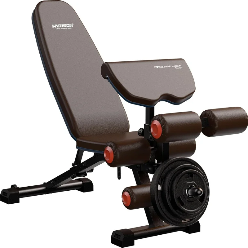 Adjustable Weight Bench with Leg Extension and Preacher Pad, Workout   Curl, Flat Incline Decline