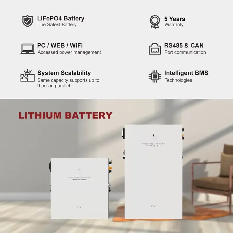 51.2V 100Ah 5.12Kwh Solar Battery Power Wall 5Kwh for Home Energy Storage System 48V Lithium Ion Energy Storage Lifepo4