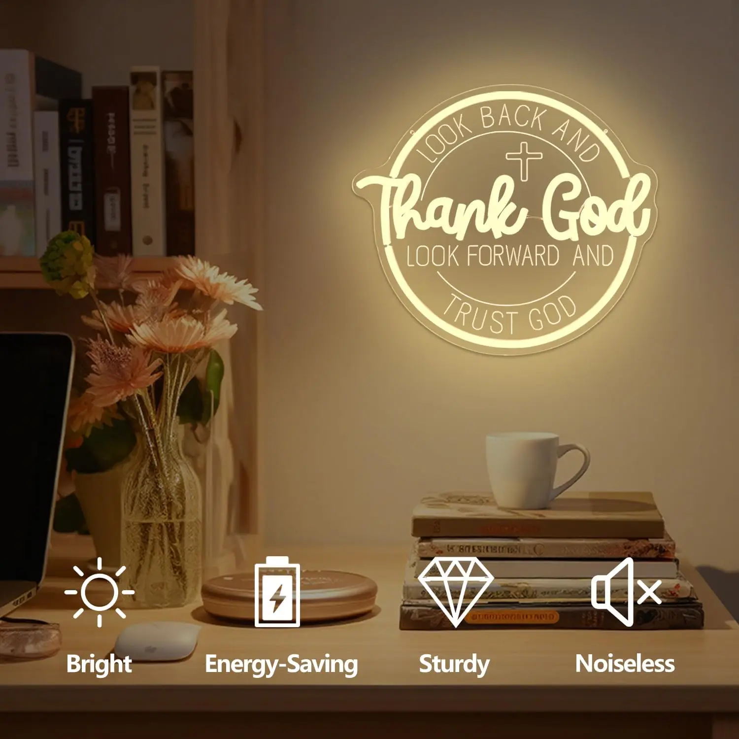 Thank God Cross Religious LED Neon Sign USB Powered Neon Light For Church Prayer Room Bedroom Home Inspirational Art Decor Gift