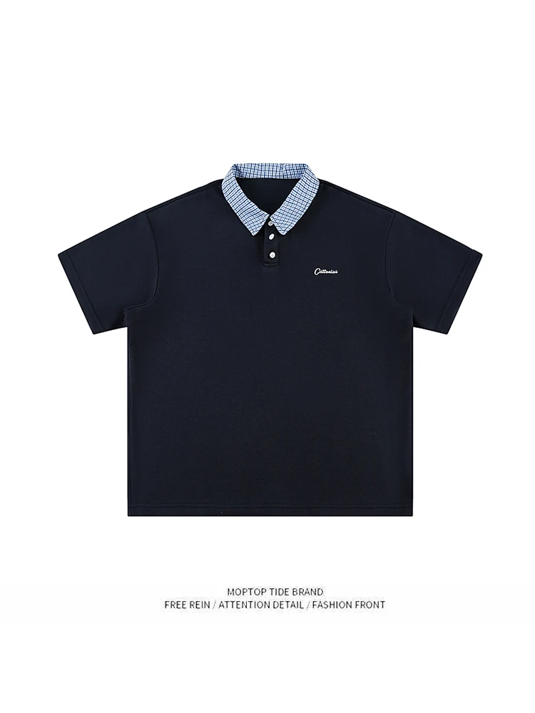 

Модная футболка с клетчатым воротником контрастного цвета ort Sve в стиле ретро для колледжа, смесь хлопка и полиэстера для пары