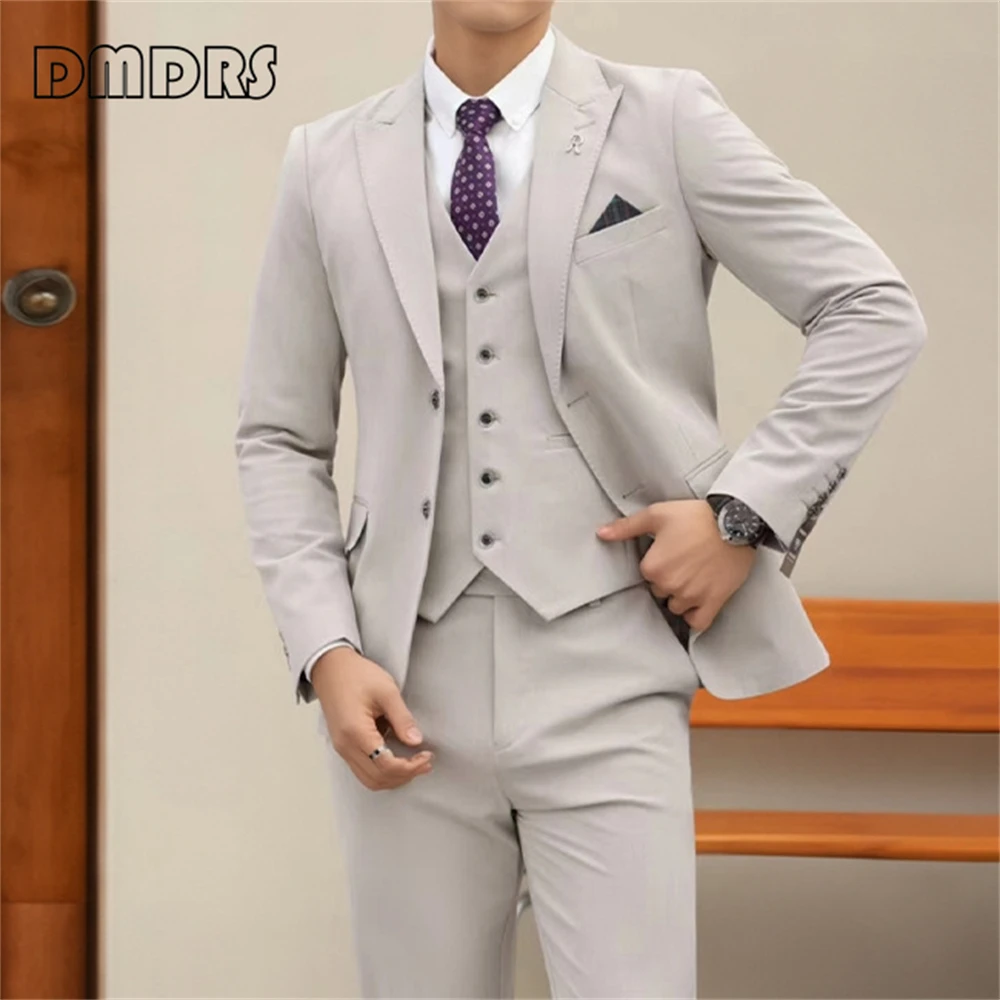 

3 Pieces Formal Suit Set for Men Solid Slim Fitting Business Suits Set Jacket Vest Pants Plus Size Tuxedo for Wedding Blazer