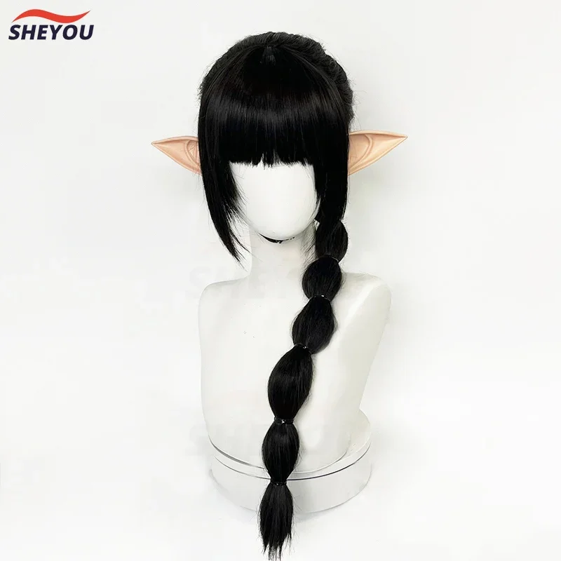 ShadowHeart Cosplay Wig Game Baldur's Gate3 Long Black With Ears Heat Resistant Synthetic Hair Halloween Party Wigs   Wig Cap