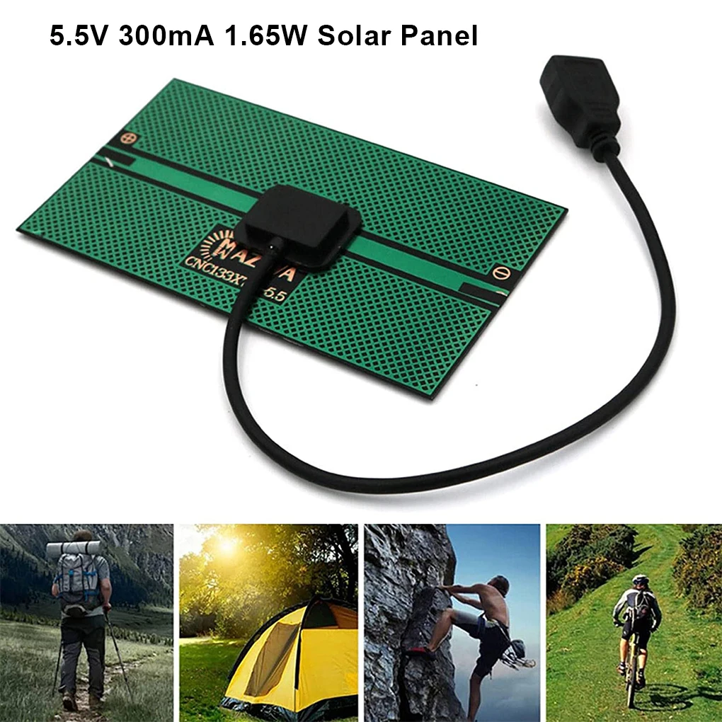 5.5V 300mA 1.65W Solar Panel Power Bank USB Charger Portable Charging Board Device Outdoor Hiking Climbing Travel