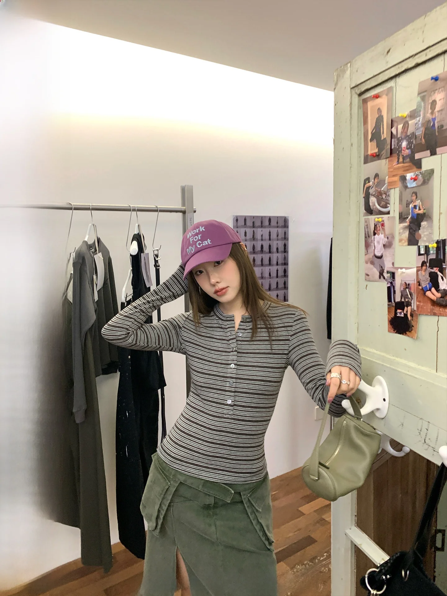 

Slim Fit round Neck Half Button up Base Layer Top Inner Wear Shirt Color Block Stripe Design Commute Style Polyester Blend Lo...