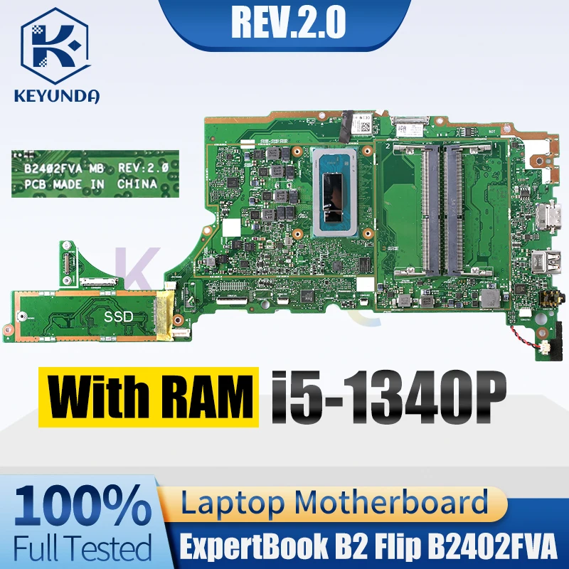 REV.2.0 For ASUS ExpertBook B2 Flip B2402FVA MAIN BOARD SRMJ7 i5-1340P With RAM Notebook Mainboard